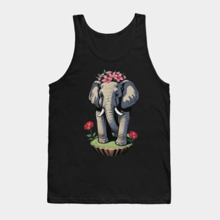 Adorable Elephant Among Blooms - Whimsical Nature Design Tank Top